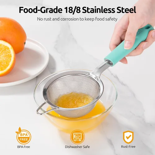 Miniatura 3 de U-Taste Colador de Malla Fina Pequeño: Acero Inoxidable 18/8 de 3.35 pulgadas, Tamiz de Cocina para Alimentos de 30 Mallas con Mango de Silicona