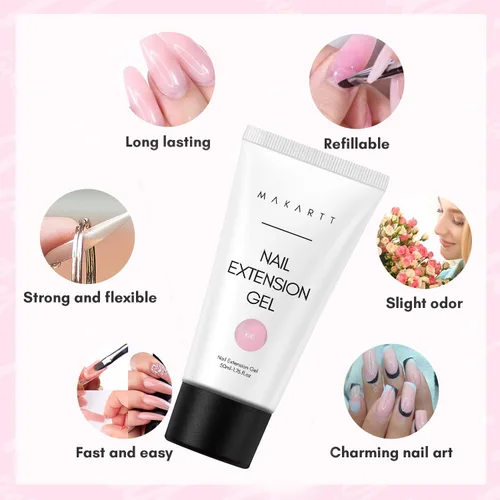 Miniatura 4 de Makartt Gel de uñas de poligel 50ml, gel constructor para uñas sin hema, rosa y marrón, fortalecedor multifuncional para extensión de uñas, gel duro