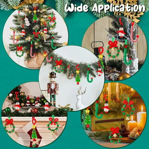 Miniatura 5 de AWHETIE Manualidades de Navidad para niños y adultos, 40 juegos de kit de adornos con cuentas, incluye 20 piezas de corona con campana/5 piezas