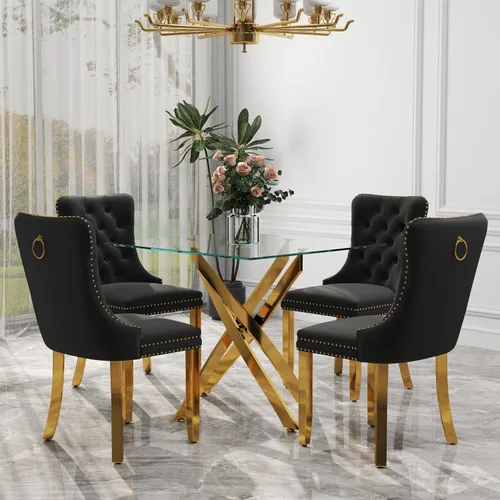 Miniatura 30 de Juego de comedor de 3 piezas con superficie de vidrio transparente, juego de comedor cuadrado minimalista moderno de 36'', juego de mesa de cocina