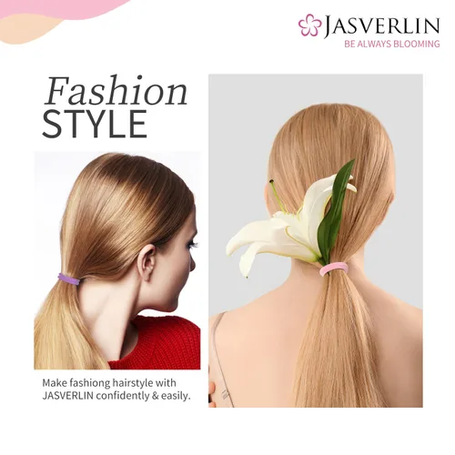 Miniatura 3 de JASVERLIN Lazos suaves para el cabello, bandas elásticas de algodón sin costuras para mujeres y niñas, sin daños, coleteros pequeños para cabello