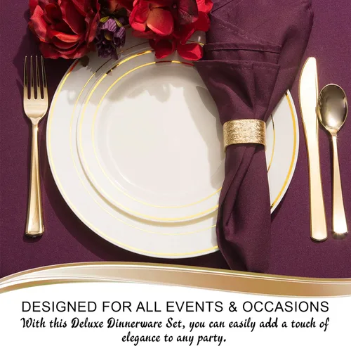 Miniatura 3 de Juego de platos combinados (blanco con oro, juego de valor de boda (20 invitados))