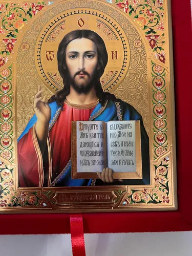 Miniatura 3 de Cristo, maestro y virgen de kazán, icono ortodoxo, díptico en funda de terciopelo sintético rojo, Virgen María y Cristo de 8 pulgadas, regalo