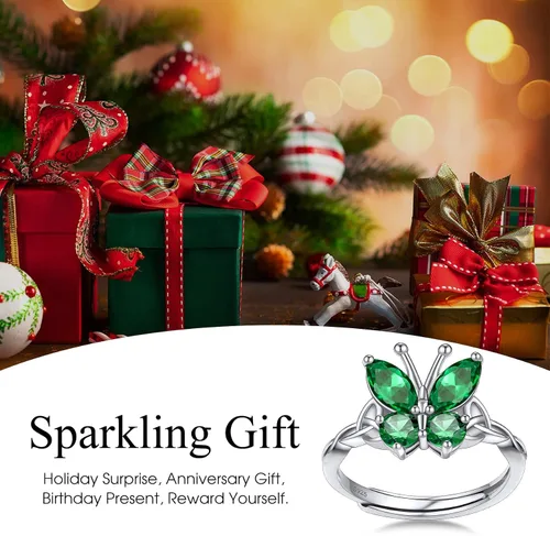 Miniatura 9 de Bestyle Anillo de collar de mariposa con piedra natal plateada para mujeres, delicado y lindo regalo de joyería de mariposa para mujeres