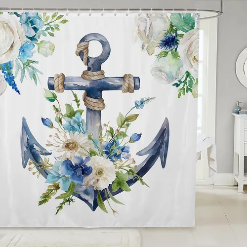 Miniatura 9 de Manfei Cortinas de ducha de verano para niños, cortinas de baño con ancla náutica para decoración de habitación de niños y adolescentes, cortinas
