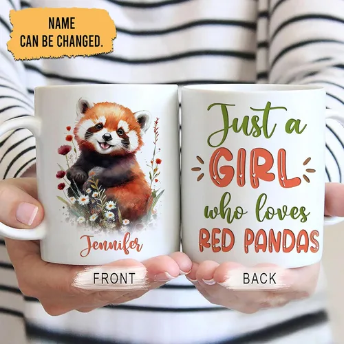 Miniatura 2 de Hyturtle Regalos personalizados para amantes del panda rojo, con texto en inglés «Just A Girl Who Loves Red Pandas», taza de café de cerámica