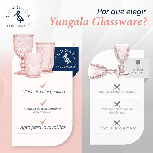 Miniatura 3 de Copas de vino rosa, juego de 6 copas rosadas hechas a mano con vidrio rosa (no pintado ni recubierto) asegurando que tu cristalería sea apta