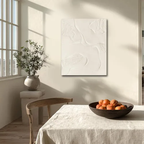 Miniatura 6 de CHUDANHAO Arte de pared abstracto pintado a mano, decoración de pared beige, arte colgante lineal 32"x40", obra de arte grande para decoraciones