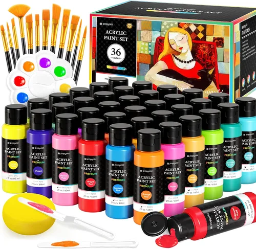 Miniatura 17 de Juego de 64 pinturas acrílicas con 12 pinceles, 2 cuchillos y paleta, 48 colores (2oz/60ml) Pintura artesanal para adultos, niños, artistas