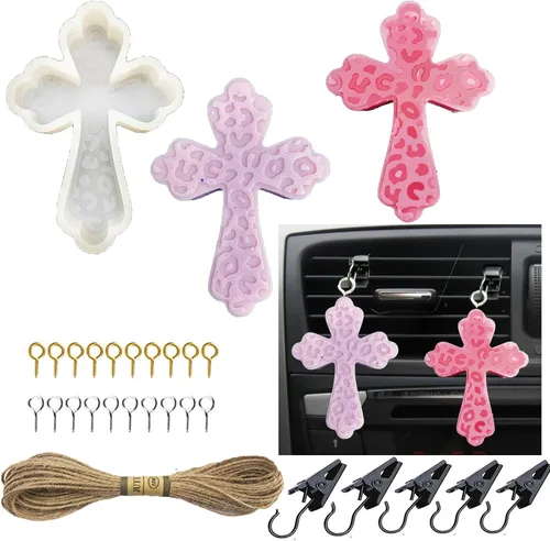 Miniatura 8 de Moldes cruzados de silicona para velas cruzadas, moldes de freshie de automóvil para cuentas aromáticas para freshies, moldes de resina epoxi