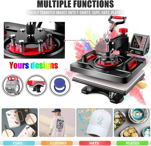 Miniatura 2 de WHUBEFY Máquina de prensa de calor mejorada para camisas de 15 x 12 pulgadas, máquina de prensa de camisetas de 360 grados, máquina de sublimación