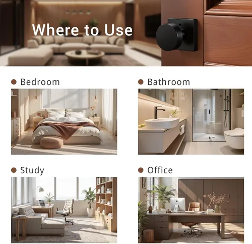 Miniatura 7 de Knobonly Paquete de 6 pomos de puerta negros para dormitorio y baño, pomos de puerta de privacidad interiores con cerradura, pomos de puerta