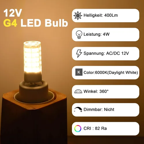 Miniatura 3 de Bombillas LED G4 AC/DC12V 4W (equivalente a halógeno de 40 W 30 W) blanco cálido 3000 K 400 LM, bombilla base G4 JC T3 bi-pin para iluminación
