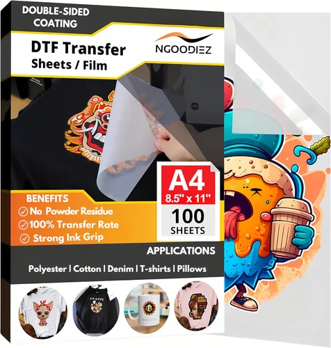 Miniatura 11 de NGOODIEZ Hojas de película de transferencia DTF A4 de 8.5 x 11 pulgadas, 25 hojas, papel DTF prémium para impresora DTF, revestimiento brillante