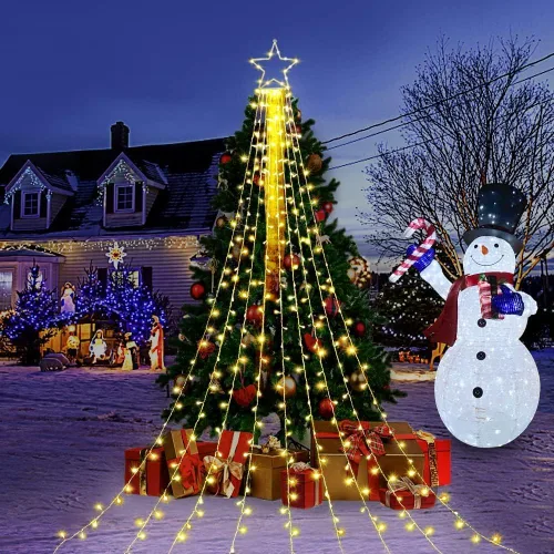 Miniatura 3 de Luces de Cadena de Estrella de Navidad, 320 Luces LED de Cascada para Árbol con Estrella Superior de 13", 8 Modos de Iluminación para Interiores