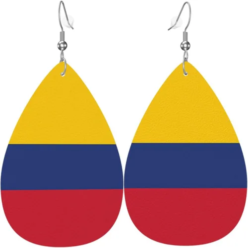 Miniatura 28 de Pendientes de bandera de país en forma de lágrima para mujer, ligeros, de cuero, colgantes, joyería patriótica para regalos