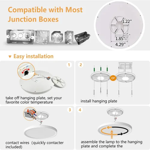 Miniatura 7 de 4PK - Lámpara de techo LED empotrada de 12 pulgadas, 24 W, 2520 LM, 3000 K/4000 K/6000 K CCT seleccionable, luz de techo LED súper delgada, cerca