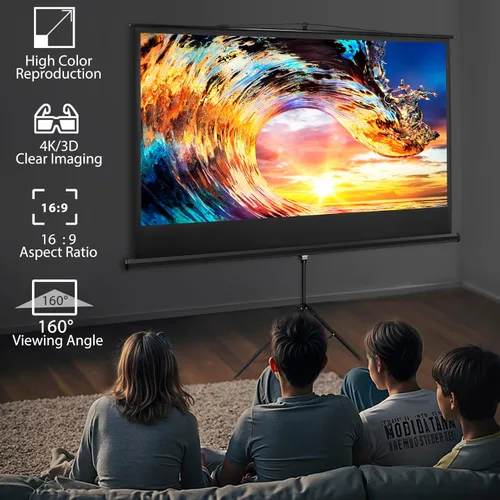 Miniatura 2 de Pantalla de proyector portátil 16:9 HD de 84 pulgadas con soporte, pantalla de trípode extraíble manual sin arrugas con bolsa de transporte