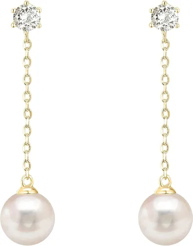 Miniatura 3 de PAVOI Aretes de plata de ley chapados en oro de 14 quilates con perlas Aretes de perlas para mujer, Perla