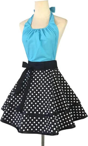 Miniatura 2 de Hyzrz Lindo delantal retro vintage de criada a lunares delantales de cocina para mujeres, damas y niñas (azul)