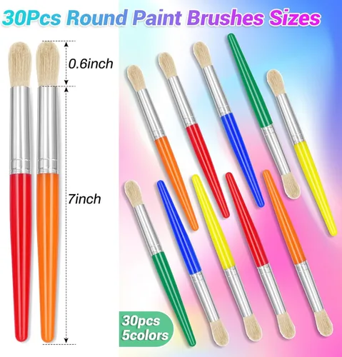 Miniatura 4 de 30 pinceles de pintura, pinceles redondos de anezus para niños, para el aula, juego de pinceles de pintura para retoque preescolar guardería