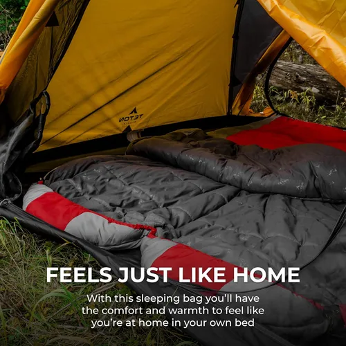 Miniatura 7 de Saco de Dormir Teton 20F y 5F; Saco de Dormir Ultraligero y Cálido para Momia para Adultos y Niños, Acampada, Mochilero, Senderismo Rojo doble