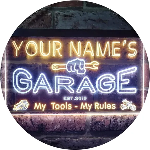 Miniatura 9 de ADVPRO personalizado: tu nombre, año de fundación, tema de garaje, cueva para hombres. Decoración con luz de neón LED de doble color, verde y Verde