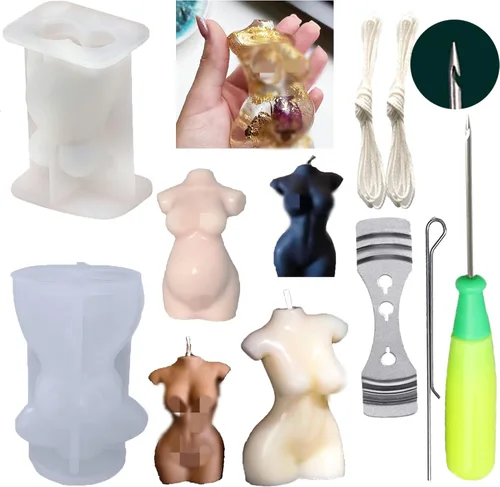 Miniatura 9 de Molde para hacer velas corporales masculinas y femeninas, 2 moldes de silicona con punzón de molde y aguja de gancho para velas para decoración