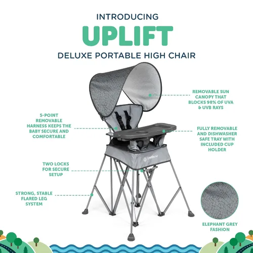 Miniatura 3 de Baby Delight Go with Me Uplift - Silla alta portátil de lujo, silla alta de viaje, toldo para el sol, interior y exterior, color gris elefante Gris
