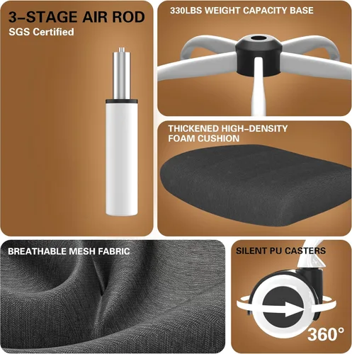 Miniatura 7 de Silla de oficina ergonómica, silla de escritorio con respaldo alto y soporte lumbar ajustable, respaldo de malla transpirable, capacidad de 330