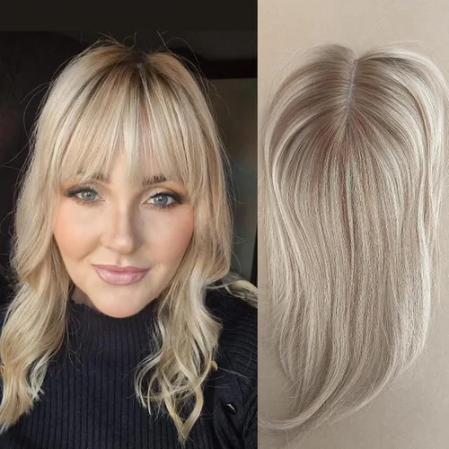 Miniatura 12 de Cubrecabello humano real de seda de 5 x 5.5 pulgadas, tamaño de la gorra, cobertura de corona de cabello lacio Remy, pieza de cabello atado a mano 2#