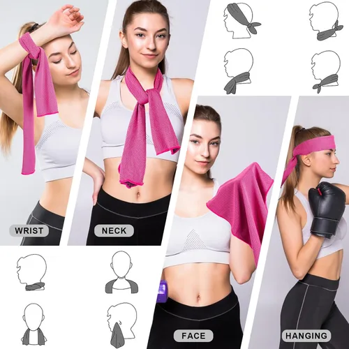Miniatura 4 de Paquete de 4 toallas refrescantes (40 x 12 pulgadas), toalla de frío suave y transpirable, toalla de hielo, toalla de microfibra para yoga