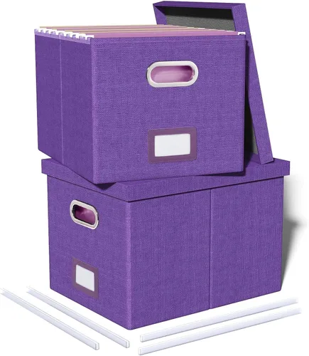 Miniatura 51 de Organizador de archivos en paquete de 2, caja archivadora portátil con tapa, compatible con carpetas tamaño carta/legal, organizador de documentos