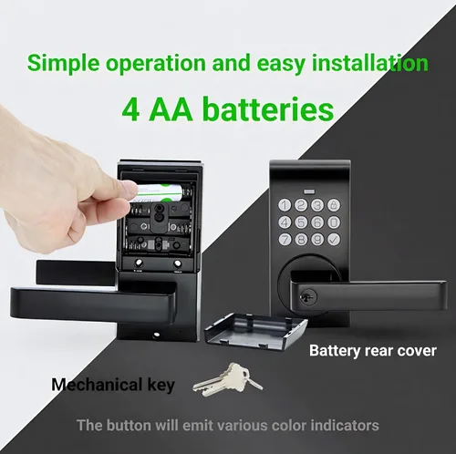 Miniatura 5 de Cerradura de puerta con teclado inteligente con asa, cerradura electrónica digital de entrada sin llave para puerta delantera