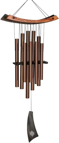 Campanillas de viento Woodstock Chimes Eastern Energy Healing para exteriores de 34" de bronce mediano, sonido ligero armónico, decoración al aire