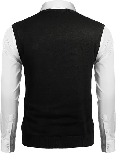 Miniatura 3 de COOFANDY Suéter sin mangas con cuello en V para hombre, ajustado, informal, con rombos