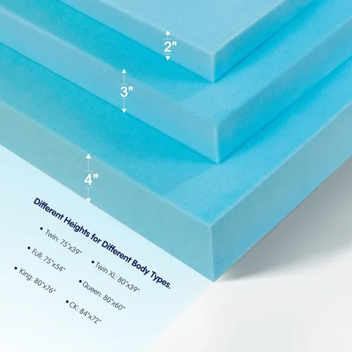 Miniatura 6 de Subrtex Cubrecolchón de espuma viscoelástica, cubrecolchón de espuma viscoelástica con infusión de gel de 3 pulgadas, cubrecolchón de espuma