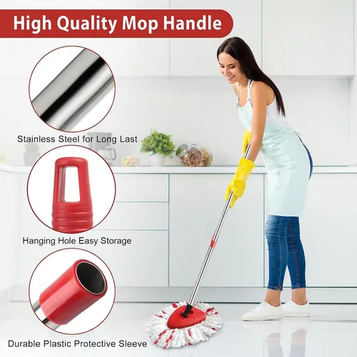 Miniatura 5 de Cabezal de repuesto para mopa giratoria HiBaby, base, mango compatible con el juego de mopa Ocedar EasyWring de 1 tanque de microfibra, 2 cabezales