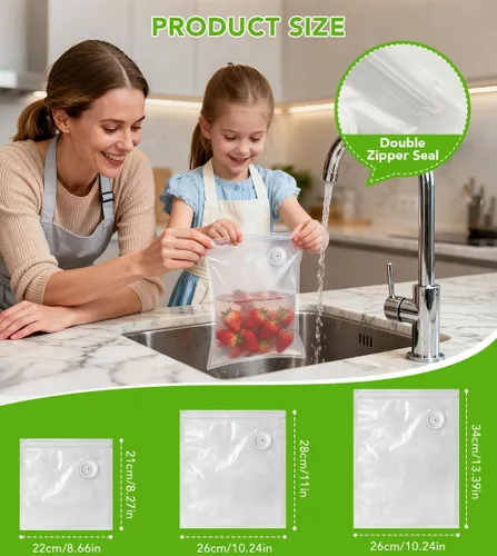 Miniatura 2 de Bolsas selladoras al vacío, 30 bolsas reutilizables al vacío para alimentos, sin BPA, bolsas de almacenamiento de alimentos al vacío con bolsa