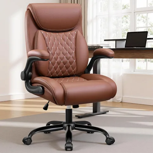 Miniatura 2 de BESTFAIR Silla de Oficina, Silla Ergonómica de Oficina con Soporte Lumbar para Alivio del Dolor de Espalda Baja, Silla Ejecutiva de Cuero con Brazos