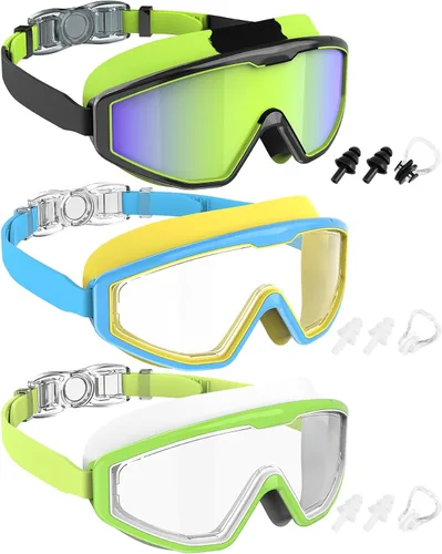 Miniatura 16 de NSSIW Gafas de natación para niños, antiniebla, sin fugas, con clip para la nariz, tapones para los oídos para niñas, niños y jóvenes, 6-14, paquete