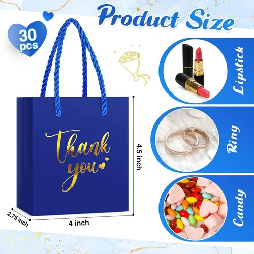 Miniatura 3 de Honoson 30 mini bolsas de regalo con asa de 4 x 2.75 x 4.5 pulgadas, pequeña bolsa de agradecimiento para boda, baby shower, cumpleaños, graduación