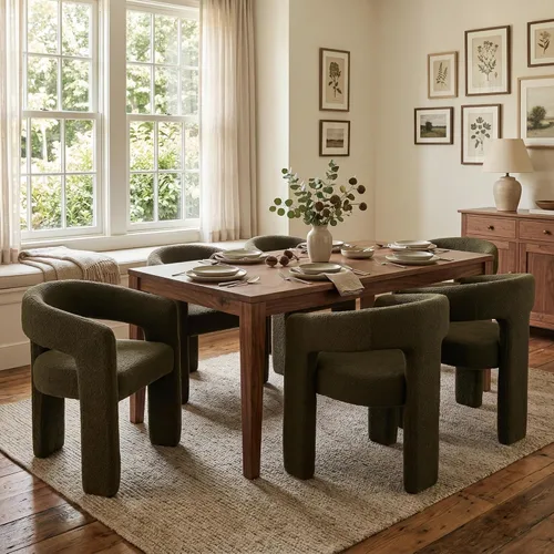 Miniatura 30 de Hyfirm Sillas de Comedor Modernas Tipo Barril Juego de 1, Cómoda Silla de Comedor de Acento Tapizada en Chenilla con Brazo para Cocina Sala de Estar