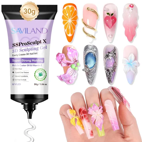 Miniatura 7 de SAVILAND SSPro X Kit de Gel para Uñas 3D: 15g Gel de Escultura 3D Transparente Sin Limpieza para Diseño de Arte en Uñas, Moldeado, Tallado, Dibujo
