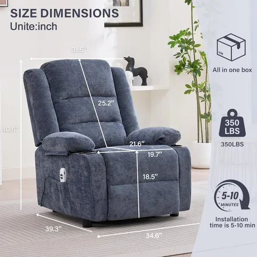 Sillón reclinable eléctrico con portavasos, silla reclinable eléctrica para adultos, silla reclinable con bolsillo lateral para sala de estar (1,