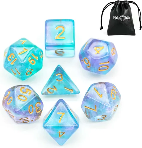 Miniatura 35 de Juego de dados DND de 7 dados poliédricos con una bolsa de dados de cuero, juego de dados D&D para juegos de mesa RPG (negro)