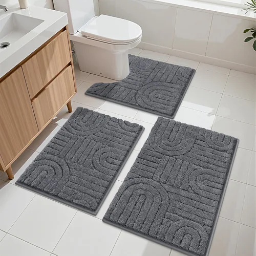 Miniatura 12 de Vaukki Juego de alfombras de baño de 3 piezas, color beige, lavables, antideslizantes, suaves, para ducha y bañera, alfombra de microfibra