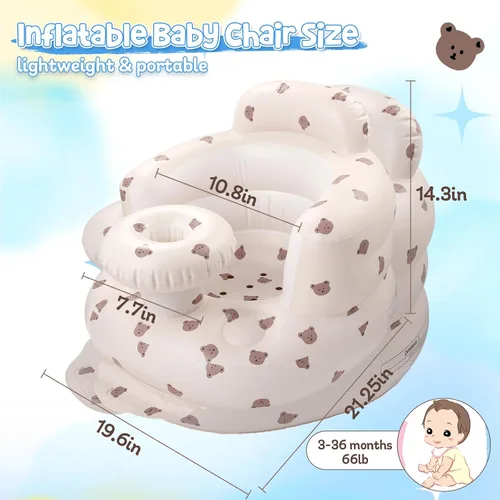 Miniatura 2 de Arscniek Asiento para bebé inflable con bomba de aire incorporada, silla para bebé hinchable con soporte de espalda y bandeja, asiento para sentarse