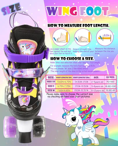 Miniatura 4 de Dino - Patines de ruedas para niños y niñas, WESKIFAN Dinosaur Quad Skating Shoes con ruedas brillantes y tamaños ajustables para principiantes