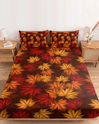 Miniatura 15 de Juego de sábanas con diseño de muñeco de nieve y árbol navideño para cama tamaño queen, 3 piezas - Sábanas con bolsillo profundo que se ajustan a